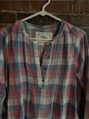 NWT Anthropologie Pink & Blue Plaid  half Button-Front Casual Shirt